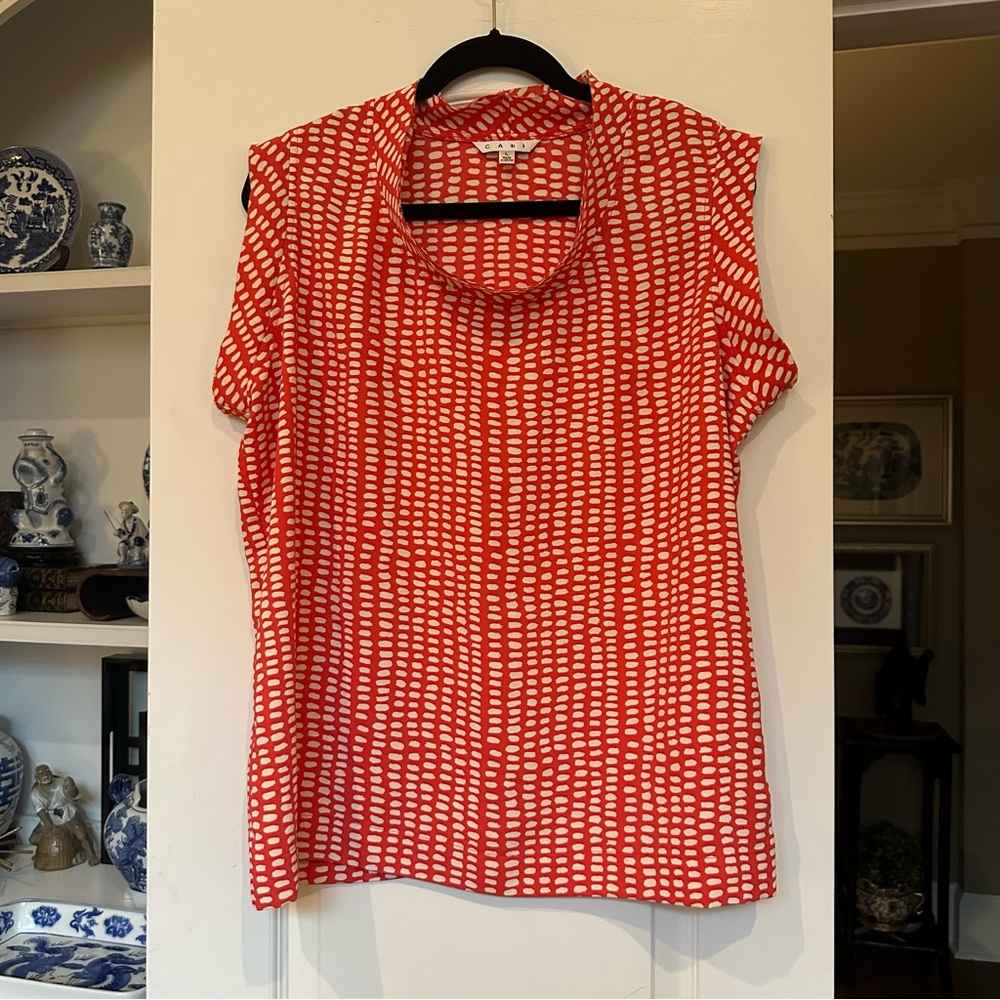 CAbi Red and White Patterned Top